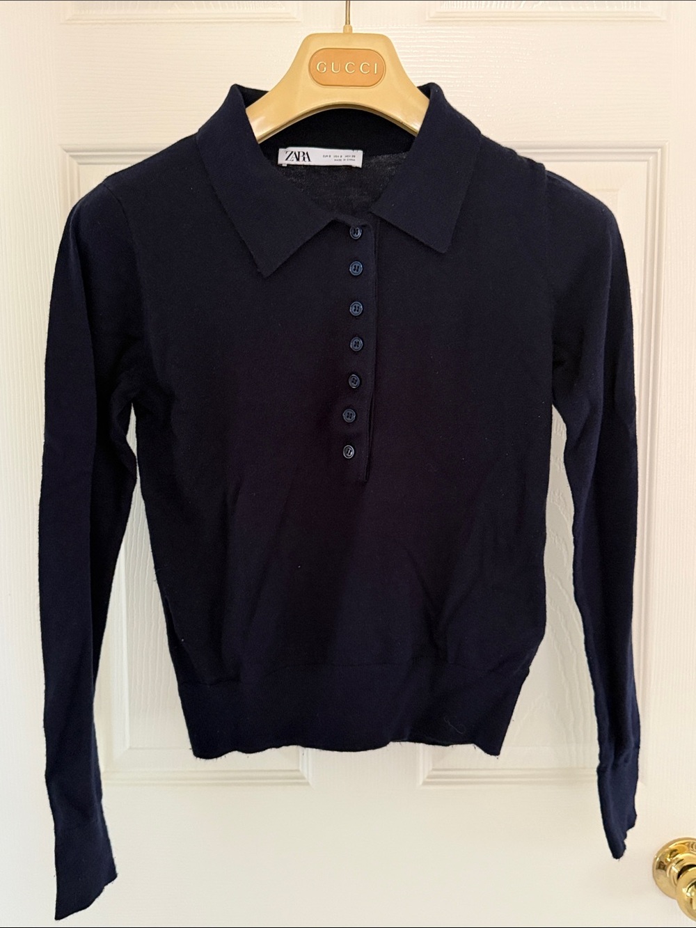 Zara Navy Long-Sleeve Polo Knit Top